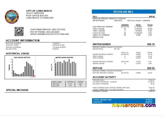 USA City of Long Beach business utility bill